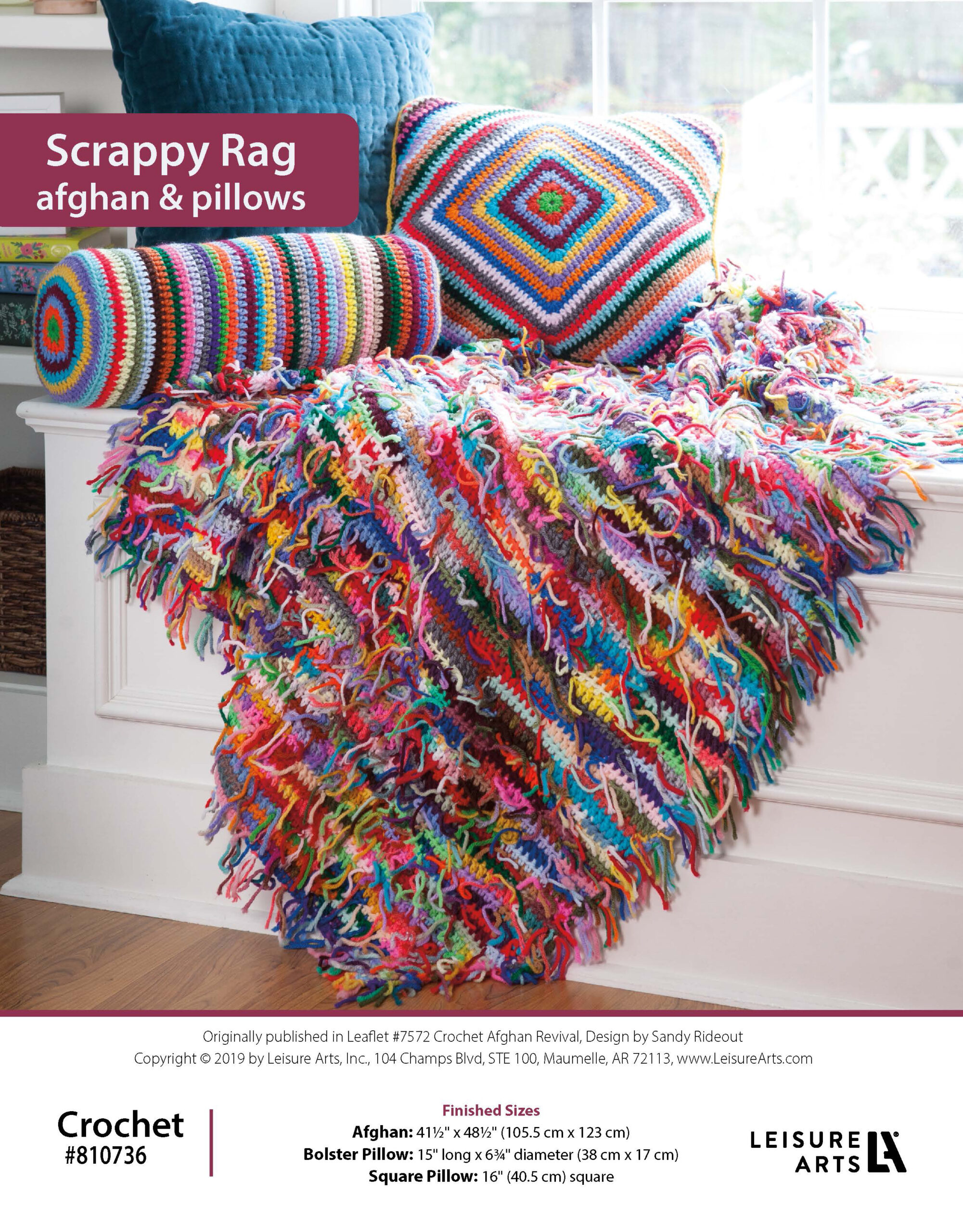 Leisure Arts Crochet Afghan Revival Scrappy Rag Afghan Pillows ePattern
