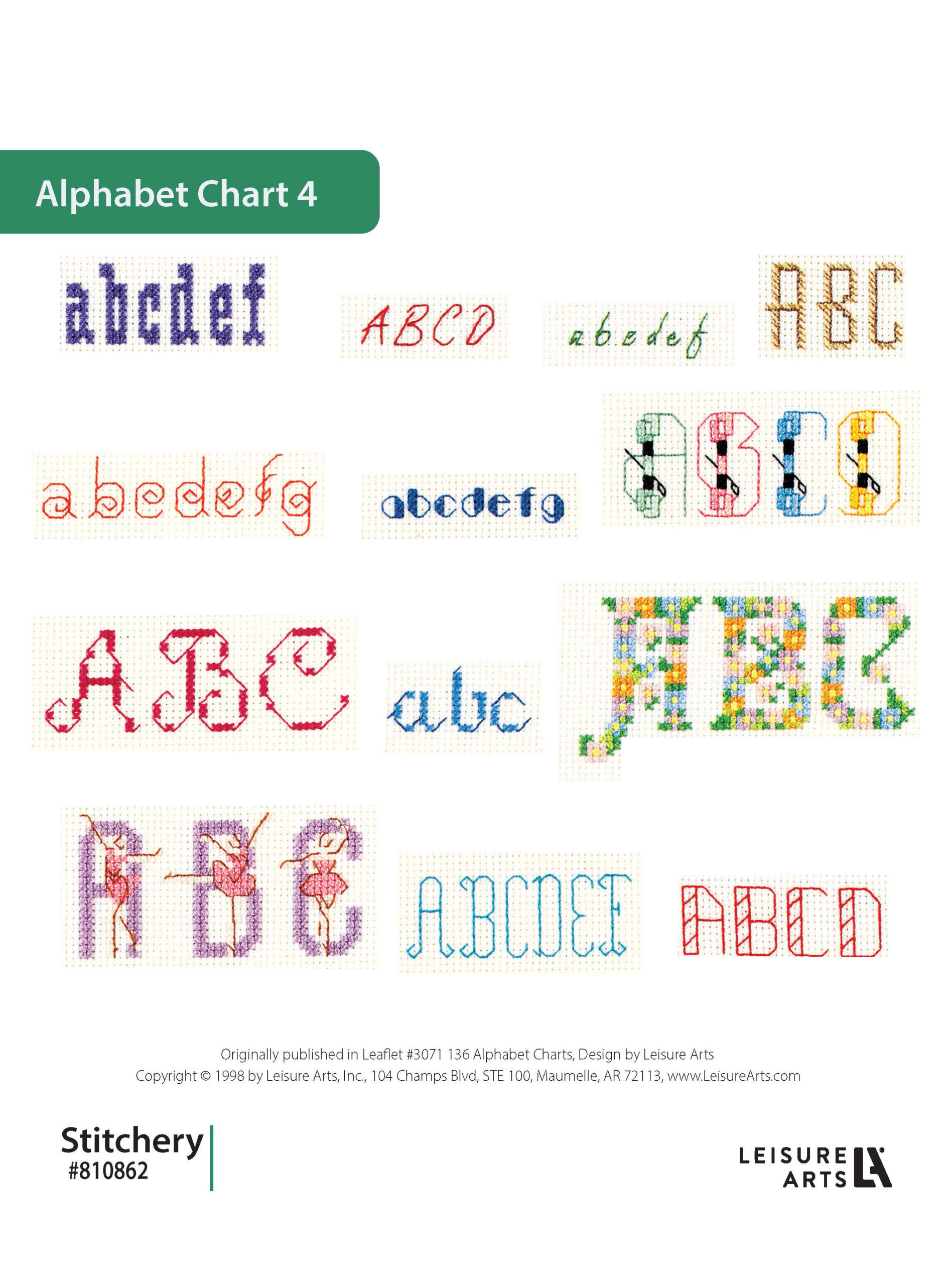 Leisure Arts 136 Alphabets Charts Alphabet Chart 4 Stitchery ePattern