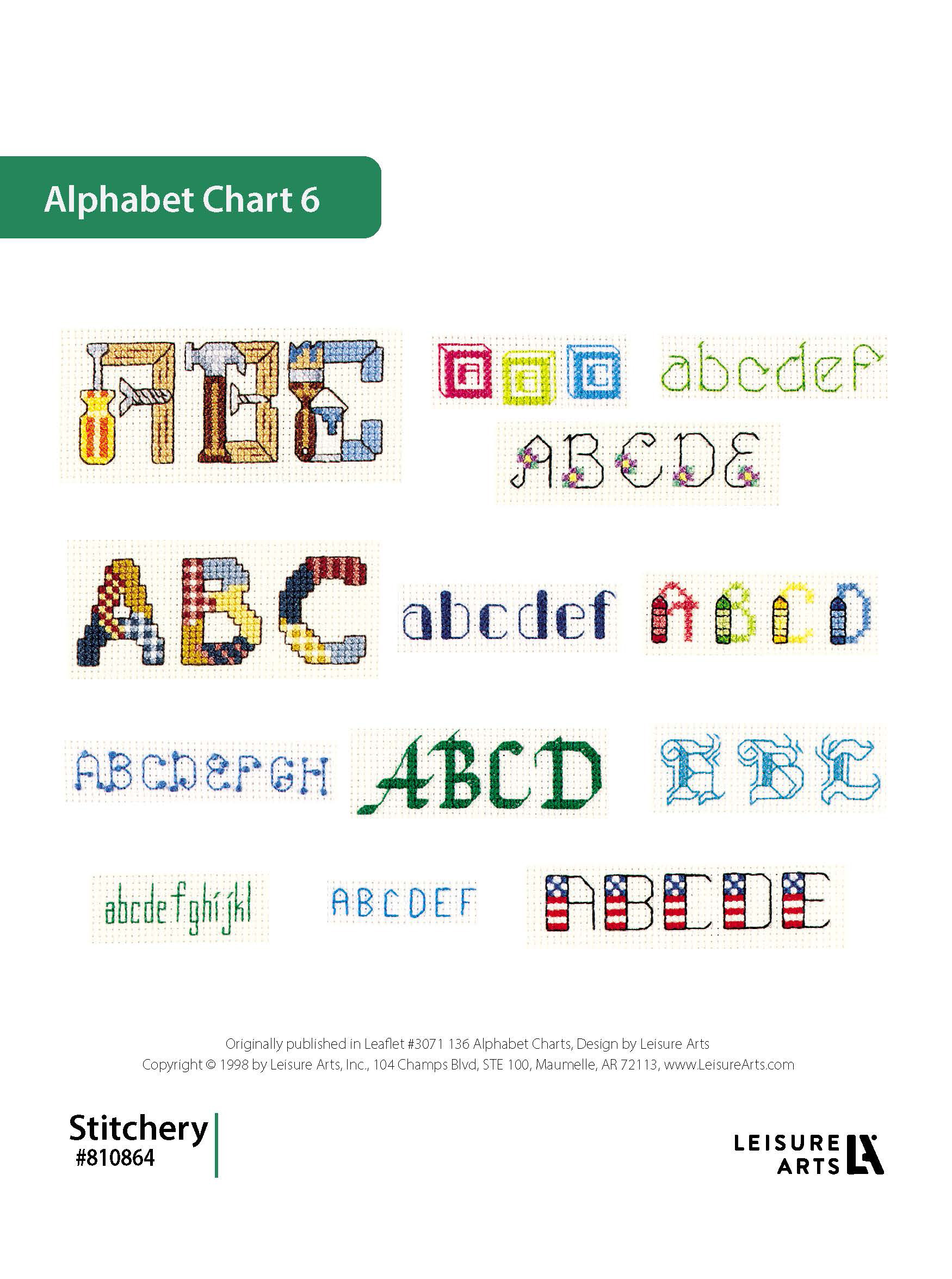 Leisure Arts 136 Alphabets Charts Alphabet Chart 6 Stitchery ePattern