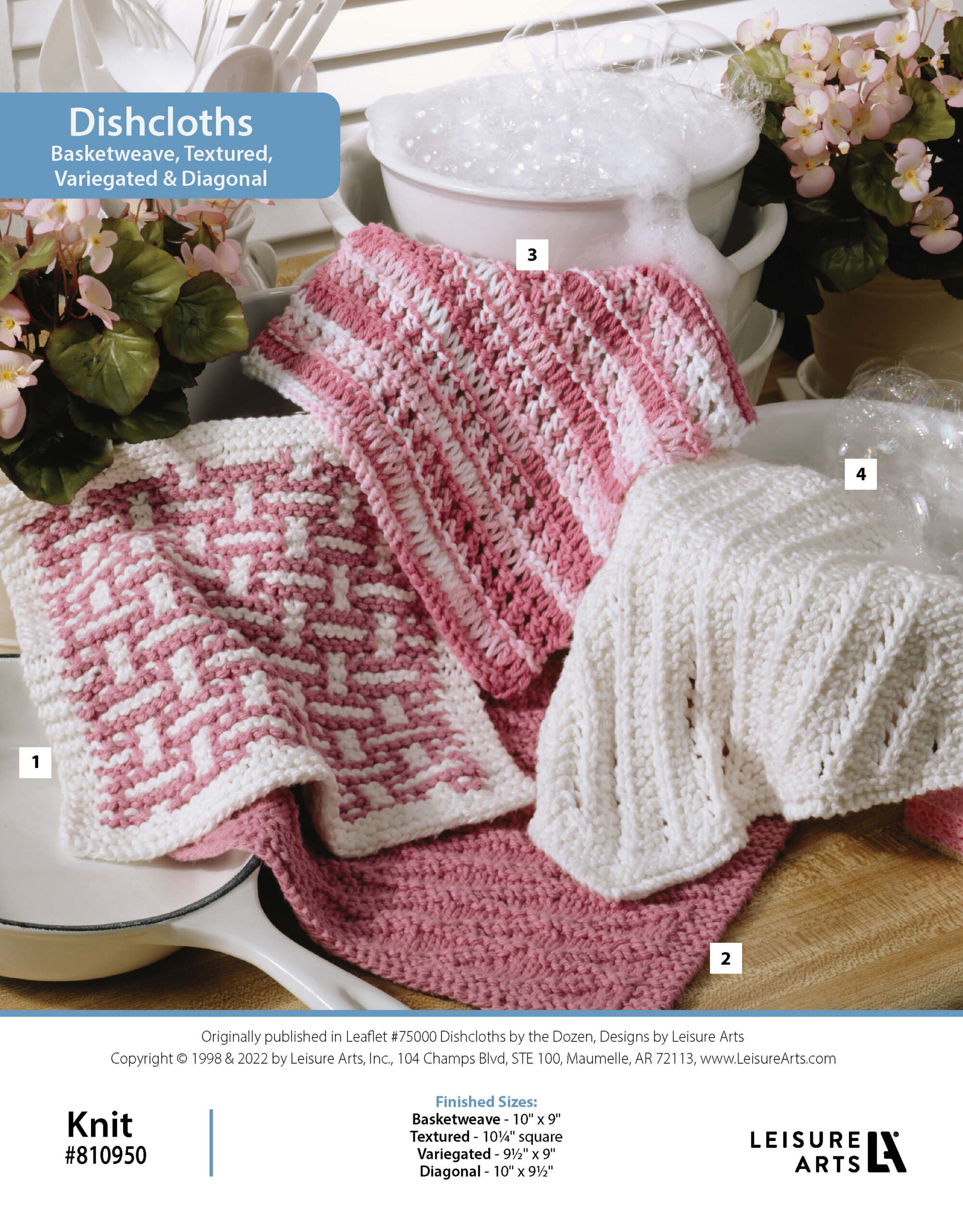 Leisure Arts Dishcloths by the Dozen Basketweave Textured Variegated Diagonal Knit ePattern