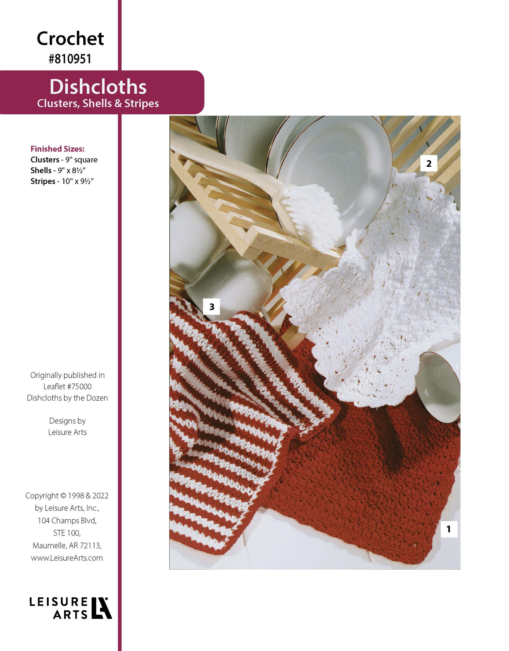 Leisure Arts Dishcloths by the Dozen Clusters Shells Stripes Crochet ePattern