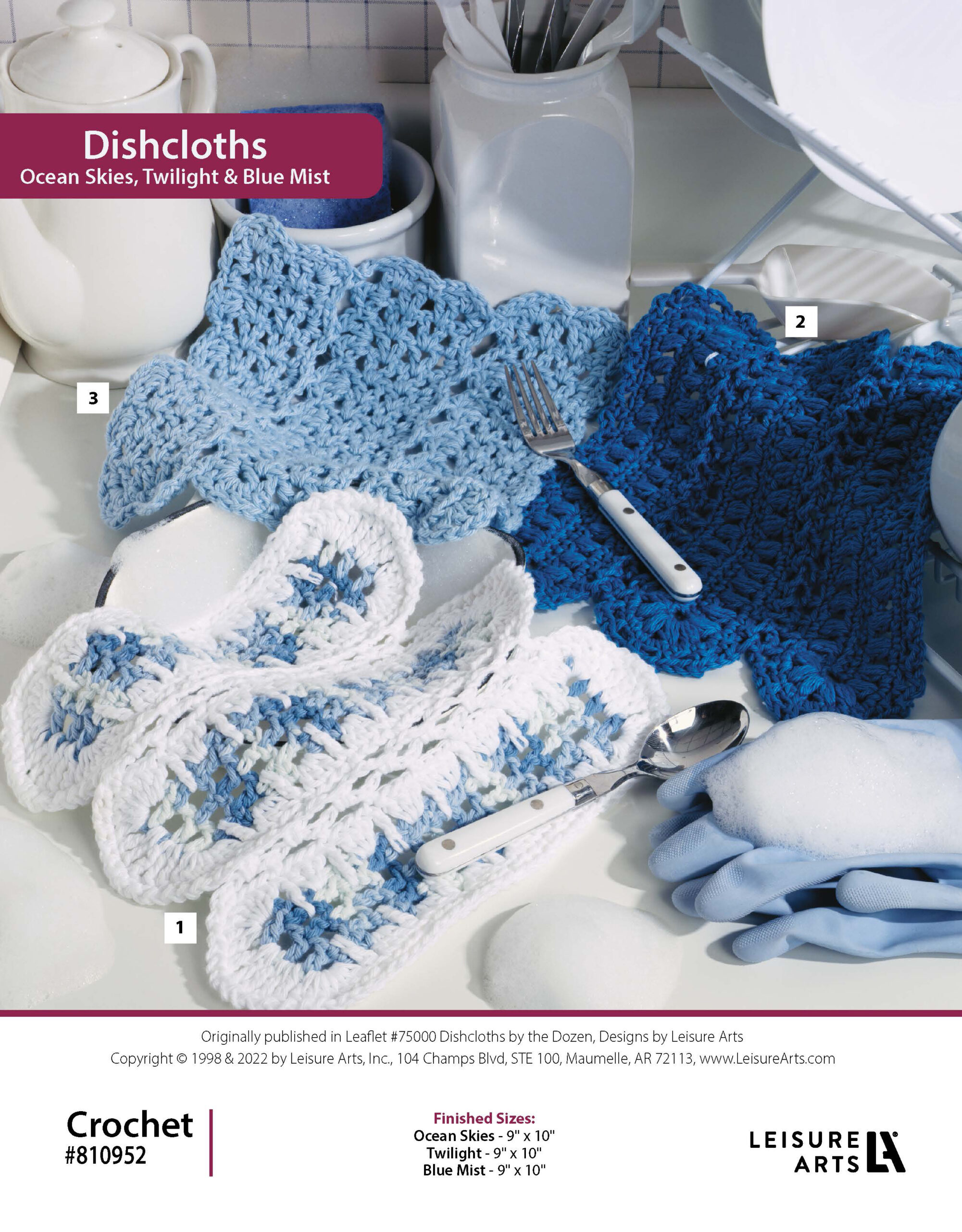 Leisure Arts Dishcloths by the Dozen Ocean Skies Twilight Blue Mist Crochet ePattern