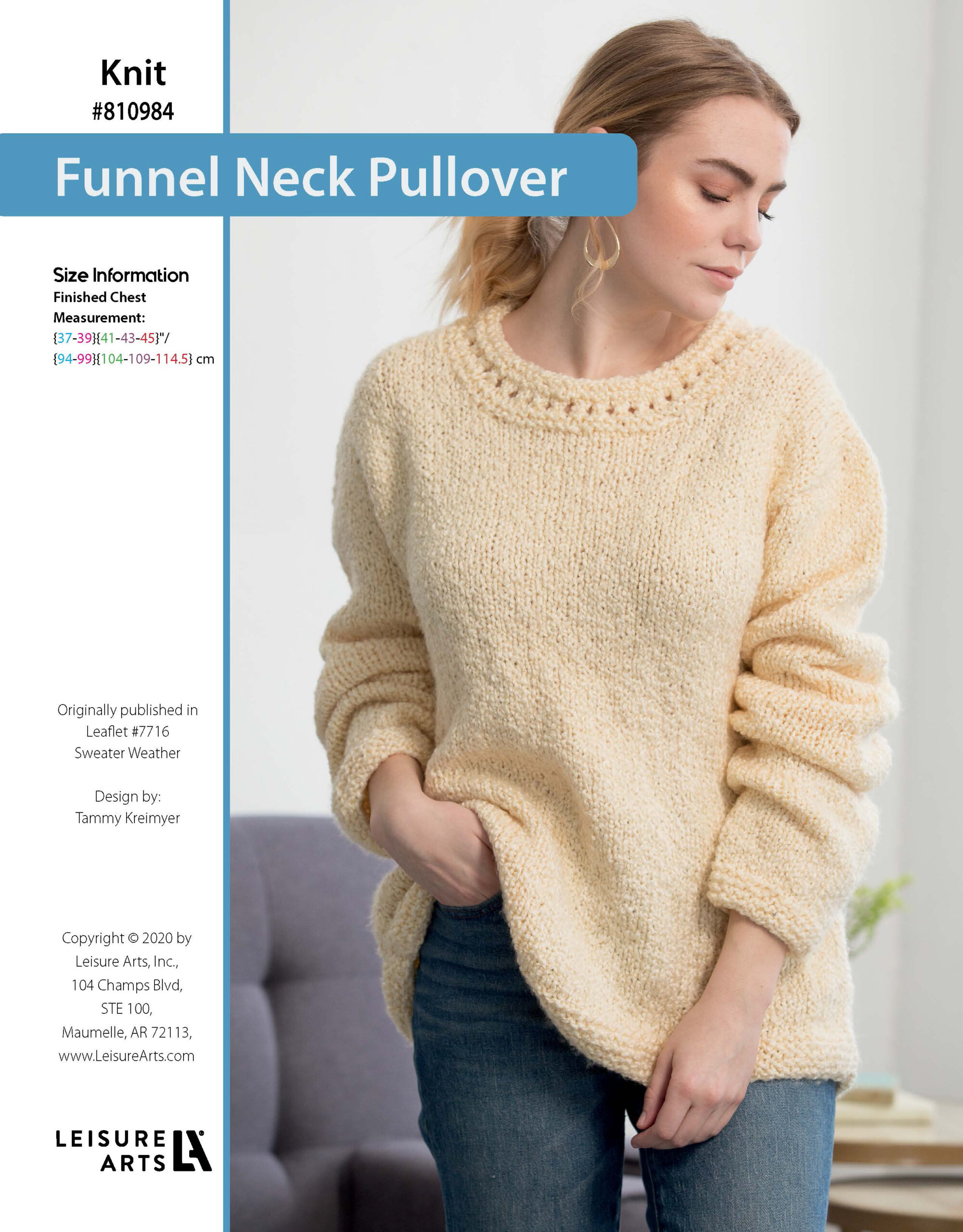 Leisure Arts ePattern Sweater Weather Knit Funnel Neck Pullover