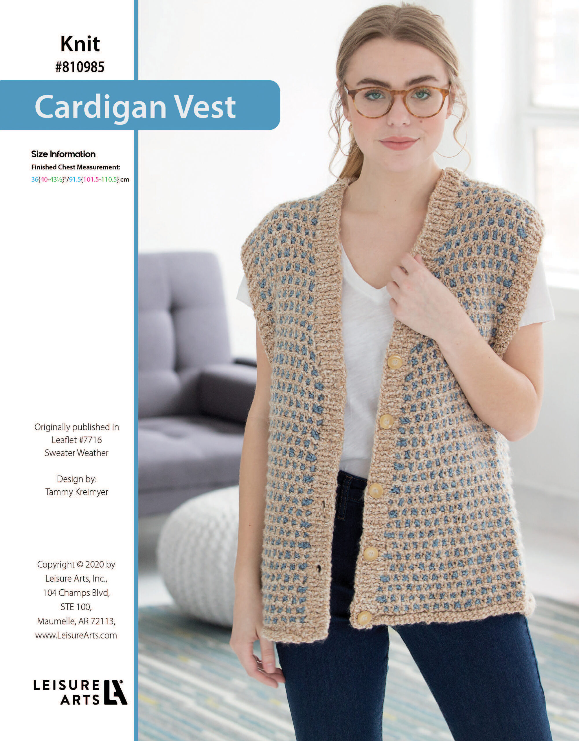 Leisure Arts ePattern Sweater Weather Knit Cardigan Vest